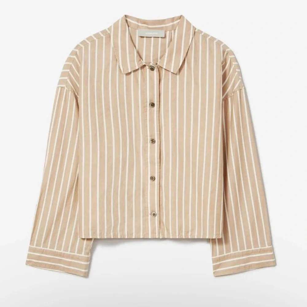 Everlane The Woven Boxy Tan Stripe PJ Everyday Casual Top Silky Cotton NWT XS